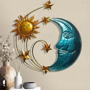 Großhandel moderne luxuriöse Sonnen-Metall-Wandkunst Outdoor-Dekor rostsicher himmlische Sonne Mondgesicht Wandkunst-Dekor