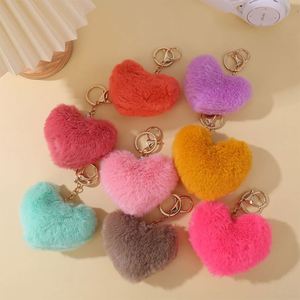 Wholesale Plush Heart Keychain Fluffy Pom Pom Keychain Faux Fur Ball Keyring <b>Bag</b> Charm Pendant Accessories for Women Girls - Product Image 3