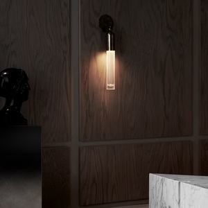 Applique da Parete in Ottone Massiccio con Paralume in Vetro Cilindrico, Design Classico Nordico Vintage per Soggiorno, Camera da Letto e Hotel - Product Image 4