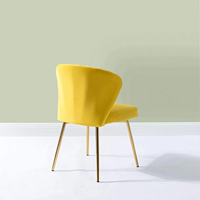 Chaise de salle à manger de style simple et luxueux moderne, tissu en velours jaune, revêtement en poudre dorée, pieds en métal, maison, appartement, villa, cuisine