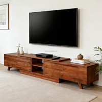Konsol TV Modern yang Dapat Diubah Bentuknya, 4 Laci, Dapat Diperpanjang, Tahan Lama, Multi-Fungsi, Furnitur Ruang Tamu Kayu, Cocok untuk Apartemen, Muat TV 65 inci+