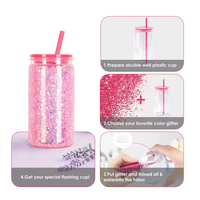 Gobelets en plastique acrylique transparent à double paroi de 16 oz, type boule à neige, avec trous pré-percés, couvercles et pailles colorées, sans BPA, cadeaux d'affaires à thème dessin animé