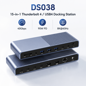 Station d'accueil <span class=keywords><strong>Thunderbolt</strong></span> <span class=keywords><strong>4</strong></span> 15-en-1 40 Gbps 8K+60Hz 90W PD USB 10 Gbps Gigabit Ethernet Aluminium Audio 3,5 mm TF/SD En stock - Product Image 1