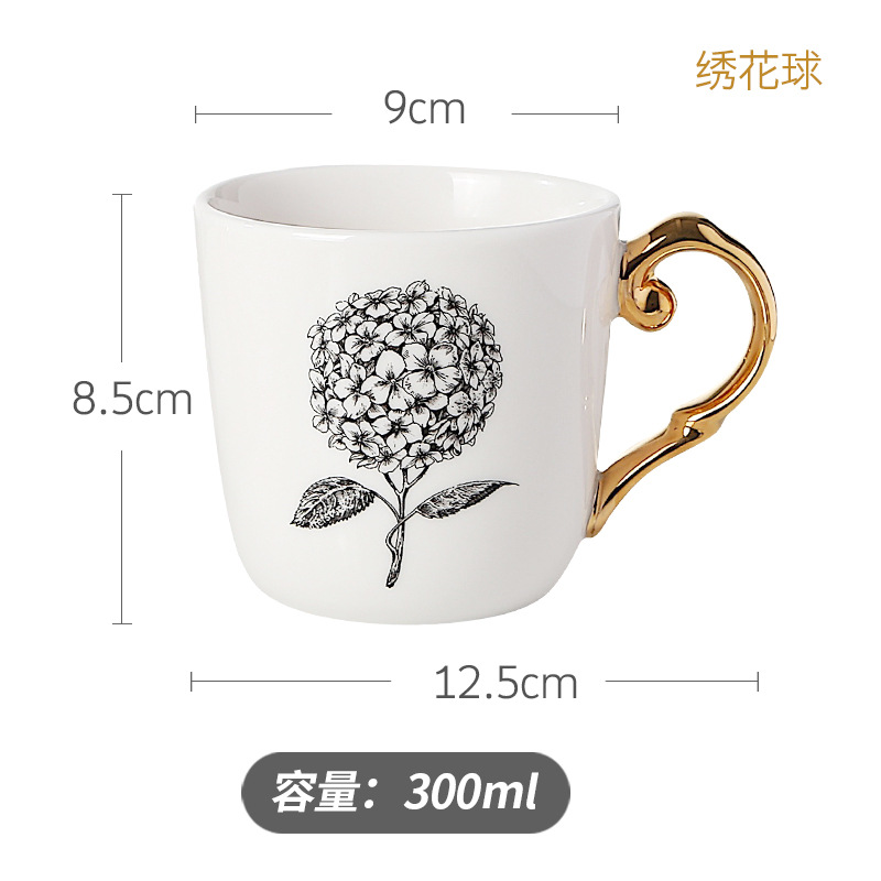 Taza de café con asa dorada - Hortensia