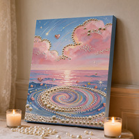 Kit de Peinture Perle DIY Coucher de Soleil Rose Océan Tourbillon Nuage Perle Cœur Météore Toile Acrylique Encadrée Art Mural Cadeau Artisanat