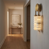 Applique murale LED encastrée minimaliste italienne avec abat-jour cylindrique en albâtre, en acier inoxydable moderne, température de couleur 3000-6000K, garantie 3 ans