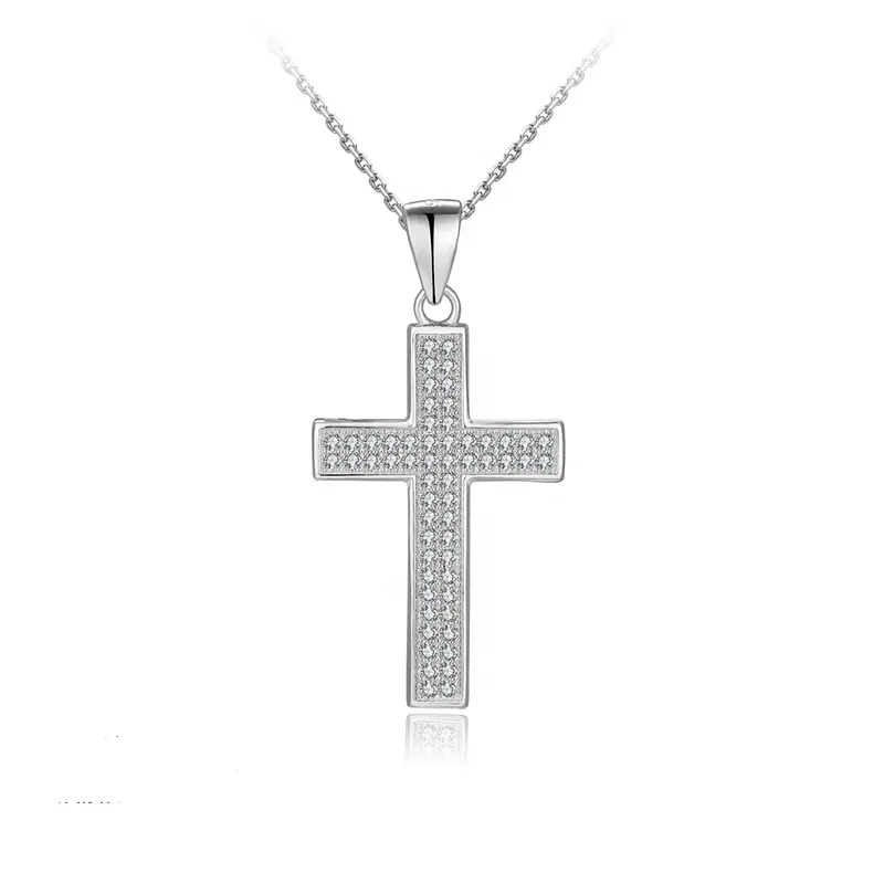 Groothandel Sterling Zilveren Sieraden Mode 925 Jesus Christus Kruis Grote Hanger CZ Hanger Ketting