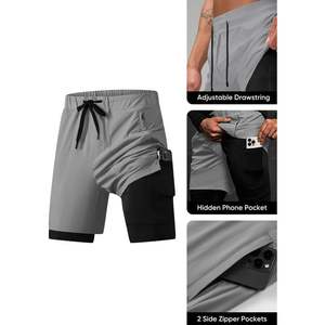 2025 <b>Men's</b> 2-in-1 Quick Dry Running <b>Shorts</b> with Compression Liner Zip Pockets & <b>Towel</b> Loop Woven Logo Workout <b>Shorts</b> - Product Image 5