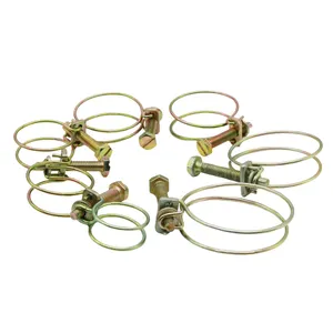 Metal Band Double Ear Pipe Clamp Clip Galvanized Stainless Steel Bolt Type Double Wire Spring Hose Clamp
