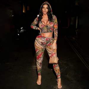 Ensemble deux pièces sexy personnalisé 2026 pour femme, imprimé résille, col en V, moulant, transparent, pour club, avec pantalon et haut translucides - Product Image 5