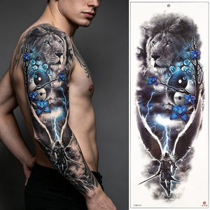 Tatuajes Temporales de <span class=keywords><strong>Manga</strong></span> Completa y Media <span class=keywords><strong>Manga</strong></span> para Hombres y Mujeres, Diseños de Calaveras, Rosas, Leones y Flores, Grandes, Impermeables, para Piernas y Cuerpo - Product Image 5
