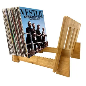 Soporte de almacenamiento de discos de bambú, soporte de exhibición de álbumes de música, estante de libros para ahorro de espacio, DVD de pie, venta al por mayor - Product Image 1
