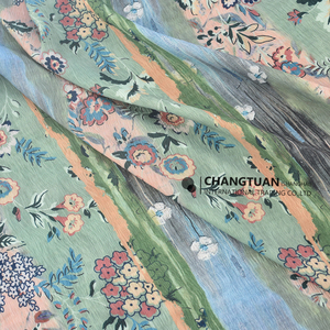 Tissu satiné froissé en polyester imprimé en gros, motif floral artistique vintage - Product Image 2