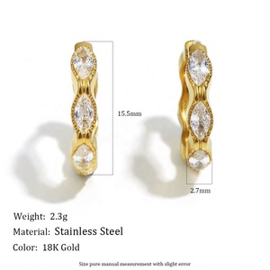 Pendientes de Piedra Natural con Diseño Geométrico Mini Ojo de Caballo, Estilo Europeo Americano de Alta Gama, Chapado en Acero Inoxidable 18K, Moda de Lujo Ligero - Product Image 3