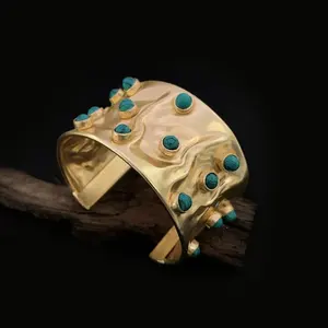 Türkis-Manschette geschmelztes Armreif vergoldetes Designer-Manschette-Armband fett Handschellen-hartes Armreif-Geschenk für sie