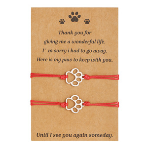 Pulsera con colgante de pata de perro, hilo encerado rojo, acero inoxidable, regalo conmemorativo para amantes de los perros, joyería unisex. - Product Image 1
