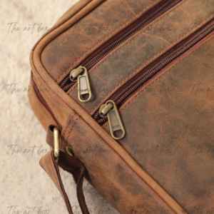 Sac à bandoulière en cuir véritable de style vintage unisexe, sac à main pour femmes, sacoche avec fermeture à glissière pour les voyages - Product Image 4