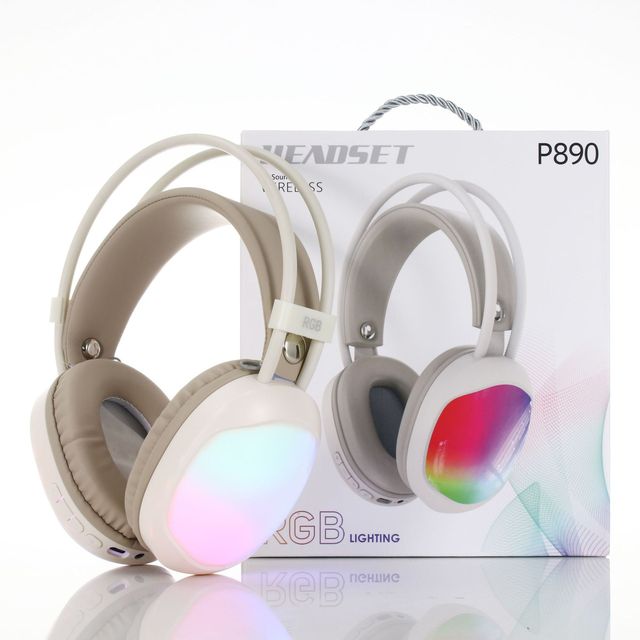 New P890 Luminous RGB Gradient Wireless Headphone Cool Gaming Headset Noise Cancellation TWS Headphones for Girls