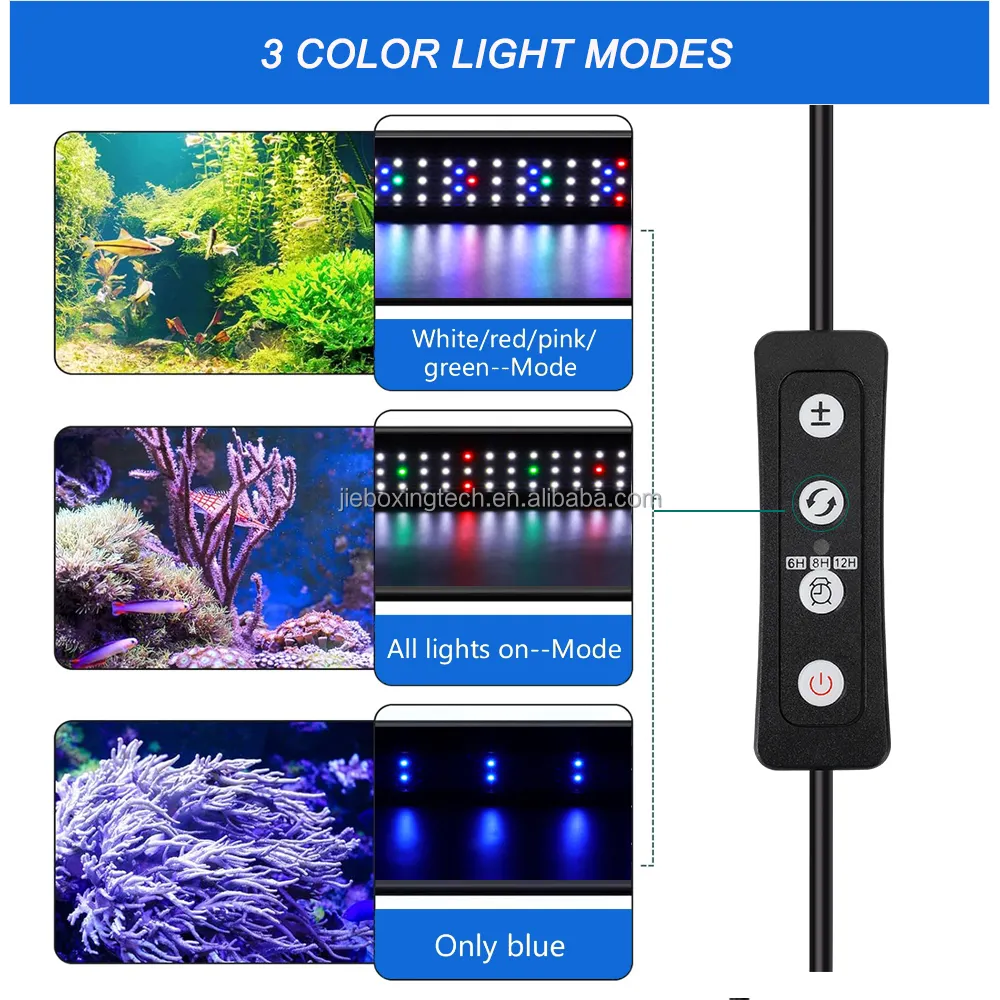 Luz de acuario LED, luz de pecera de espectro completo ultrafina para acuarios de 12 "~ 20", luz de planta con temporizador ajustable regulable
