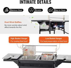 Penggorengan Gas Vertikal Komersial Luar Ruangan, Penggorengan Gas Propana Dua Tingkat, Portabel dan Dapat Dilepas dengan 2 Keranjang & Tutup Stainless Steel - Product Image 6