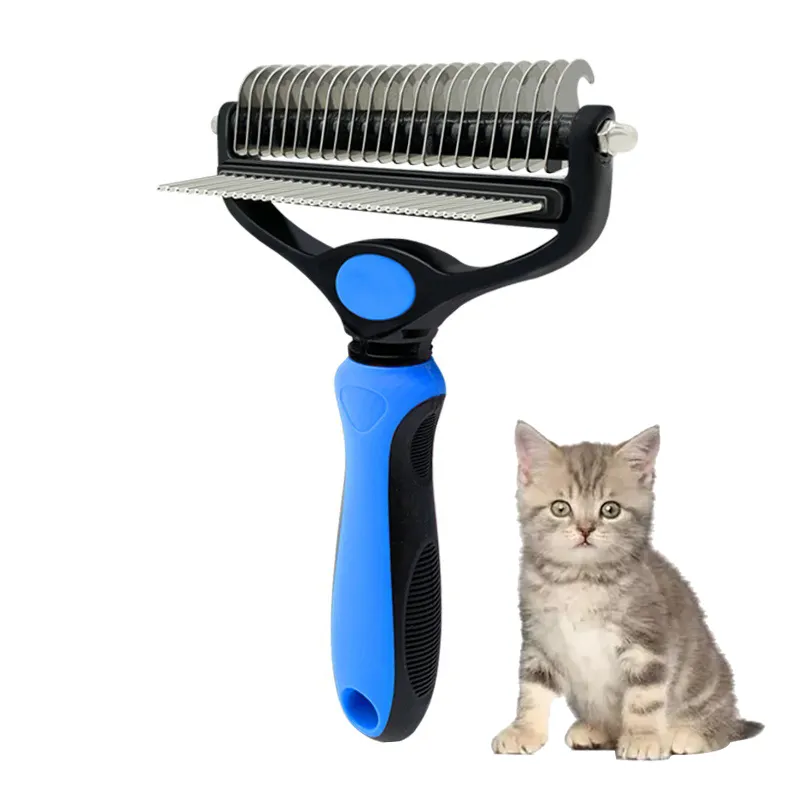 Pet Grooming Tool 2 In 1 Stainless Steel Comb Loose Fur Remover Cat Deshedding Tool Puppy Dog Short Long Hair Double Sided Brush