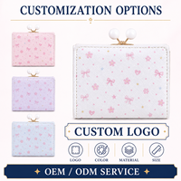 Dompet Wanita Kulit PU dengan Kancing Kiss Lock Motif Sakura Bunga Sakura Mutiara, Dompet Koin Warna Pink Pastel Cetak Lucu Vintage