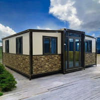 Maison conteneur préfabriquée extensible en structure acier, mobile, à double aile, avec chambre pliante, prête à l'emploi