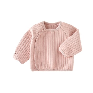 Haut d'hiver unisexe pour bébé, en coton épais matelassé, style court, chaud, avec doublure matelassée à trois couches, couleur unie, col à motif de dessin animé - Product Image 1