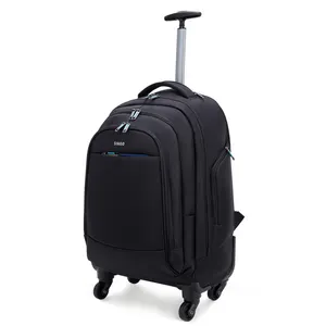 Kinh doanh du lịch Xe đẩy ba lô màu đen Duffle bánh xe máy tính xách tay Ba lô 17 inch cán túi với 4 bánh xe