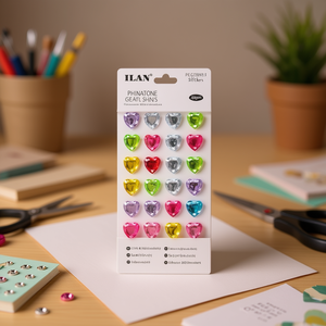 Adesivi Glitterati a Forma di Cuore con Strass Ilan Multicolore 18 mm Circa 24 Pezzi - Product Image 3