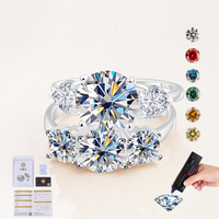 Perhiasan Moissanite Berwarna VVS GRA 7CT Potongan Bulat Perak Sterling S925 Mewah, Set Cincin Tunangan Moissanite untuk Wanita