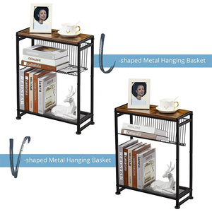 Small Side <strong>Table</strong> for Small Spaces Slim End <strong>Table</strong> with Magazine Holder <strong>Skinny</strong> <strong>Bedside</strong> <strong>Table</strong> Nightstand Bedroom Rustic Brown - Product Image 5