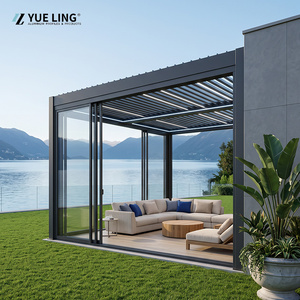 YUE LING Modern Aluminum Pergola Black Powder Coated Rectangular Outdoor Backyard Patio Gazebo with LED Lights - Product Image 2