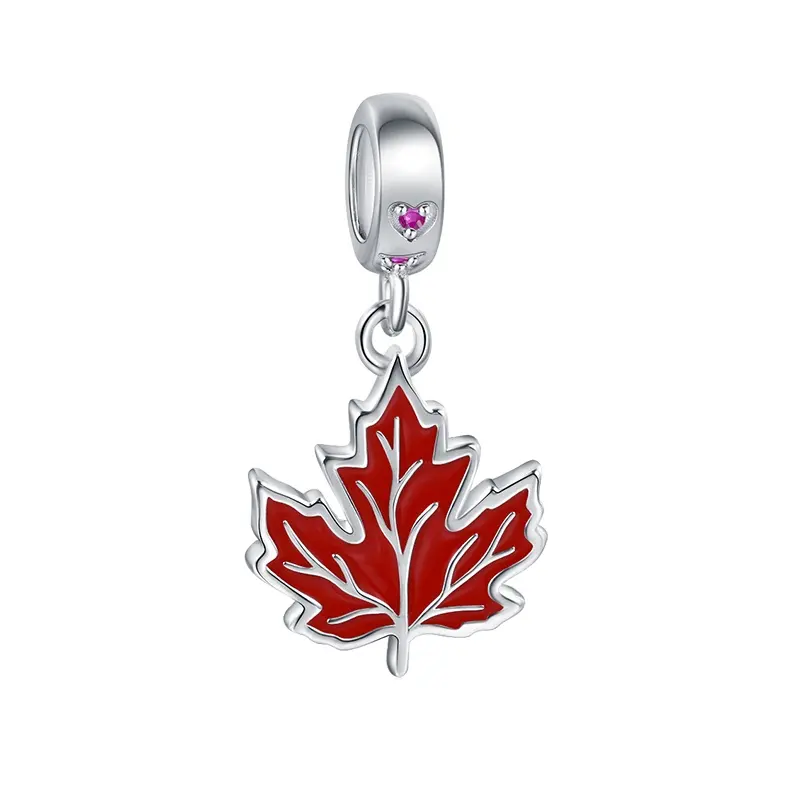 유럽 팔찌를 만들기를 위한 고품질 순은 빨간 사기질 매력 구슬 캐나다 깃발 단풍나무 잎 매력