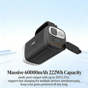 Estación de Energía Portátil de Carga Rápida PD de 65W, 60000mAh 222Wh, Salida USB Dual, Pantalla Digital, Luz LED de 7W para Camping - Product Image 3