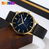 Montre à quartz Skmei 2250, chronographe sport de luxe, étanche, bracelet en acier inoxydable et cuir, logo personnalisable, design minimaliste