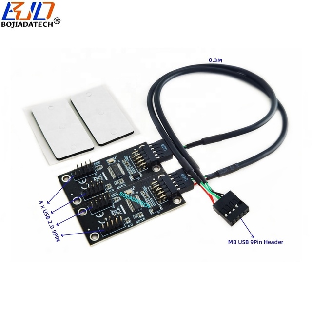 Motherboard 9PIN Header to 4 * USB 2.0 9Pin Male Hub Splitter Adapter Breakout Board + Extension Cable 0.3M