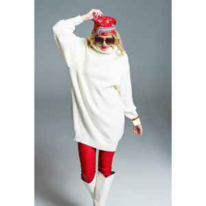 Abito Oversize in Maglia a Coste con Collo Alto in Crema - Product Image 4