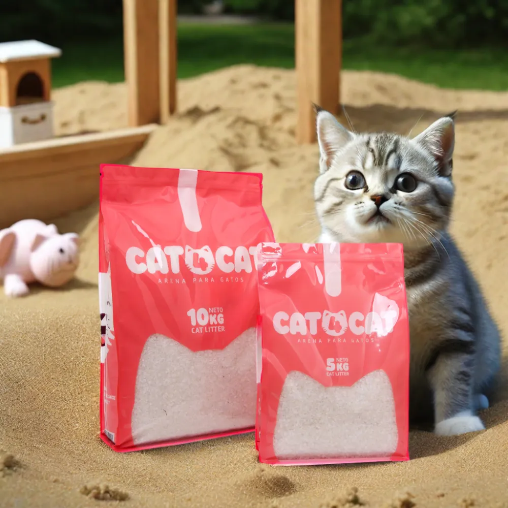 Forro de plástico personalizado impreso de alta calidad de fábrica, bolsa de embalaje de arena de baño portátil ecológica para arena para gatos para mascota conejillo de indias