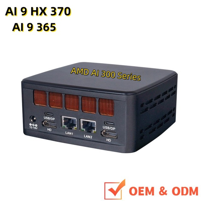 Openclaw Ai Pc AMD AI 9 HX 370 / 365 2 Lan Port 2USB RS232 2*DDR5 16GB 256GB 2*HD/Type-C Win11 Desktop NUC Mini PC