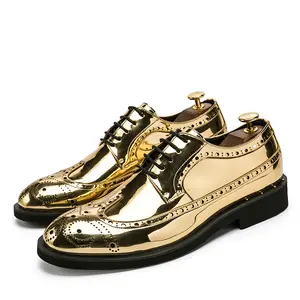 Men Dress Shoes Gold Luxury Fashion Groom Wedding Shoes Stylish Oxford Turkey Office Shoes