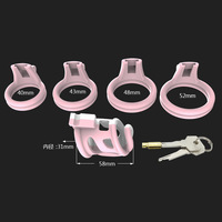 Anillo de Castidad Masculino con Orificio de Ventilación en Color Rosa Contrastante, Jaula para Pene, Anillo para Pene, Juguetes Sexuales con 4 Anillos para Pene, Juego para Adultos para Hombres