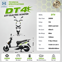 Moto électrique certifiée CEE 72V 2000W, cyclomoteur 45km/h, scooter électrique haute vitesse 60km, pour trajets urbains adultes, vente en gros