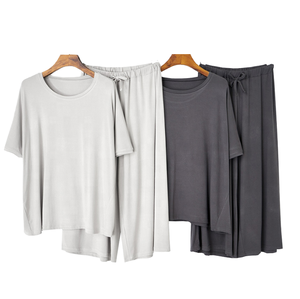 <b>Women's</b> Cotton Pajama Set <b>Short</b> Sleeve Round Neck Solid Color Knitted Top <b>Shorts</b> Sleepwear Spring Casual Loose Fit <b>Elastic</b> <b>Waist</b> - Product Image 6