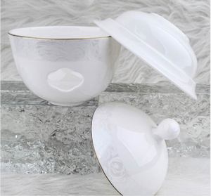 Classic Bone China <b>Bowl</b> with Lid Gold Rim Elegant Floral Pattern Microwave Safe 7-9 Users Dinnerware Set - Product Image 3