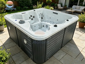 Spa de jardin rectangulaire moderne autoportant de haute qualité pour 6 à 7 personnes avec bain à remous, cascade, hydromassage et drain. - Product Image 2