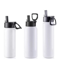 Bouteille d'eau en acier inoxydable à double paroi isolée sous vide avec poignée pour le sport, disponible en gros en tailles 12, 16, 18, 22, 25, 32 et 40 oz, idéale pour la sublimation.