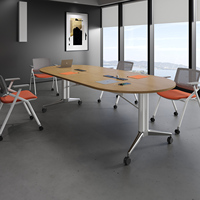 Table de réunion pliante extensible en bois de qualité supérieure - Design minimaliste moderne avec roulettes et port de charge USB