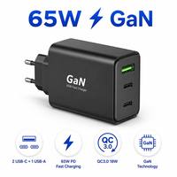 AVS 65W GaN USB-C PD 3.0 Pengisi Daya Laptop Cepat 3-Port Adaptor Dinding Tipe C USB a PPS Kompatibel iPhone Apple Samsung