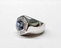 Eisblauer Labor-Saphir Pinky-Ring S925 Sterling Silber 18K Vergoldung Massivgold Anlaufgeschütztes Akzentband Luxuriöses Sechseck